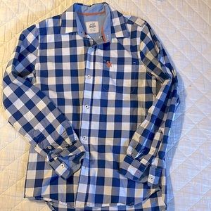 Mini Boden Boys Button Down Blue checkered Dress shirt 11-12Y